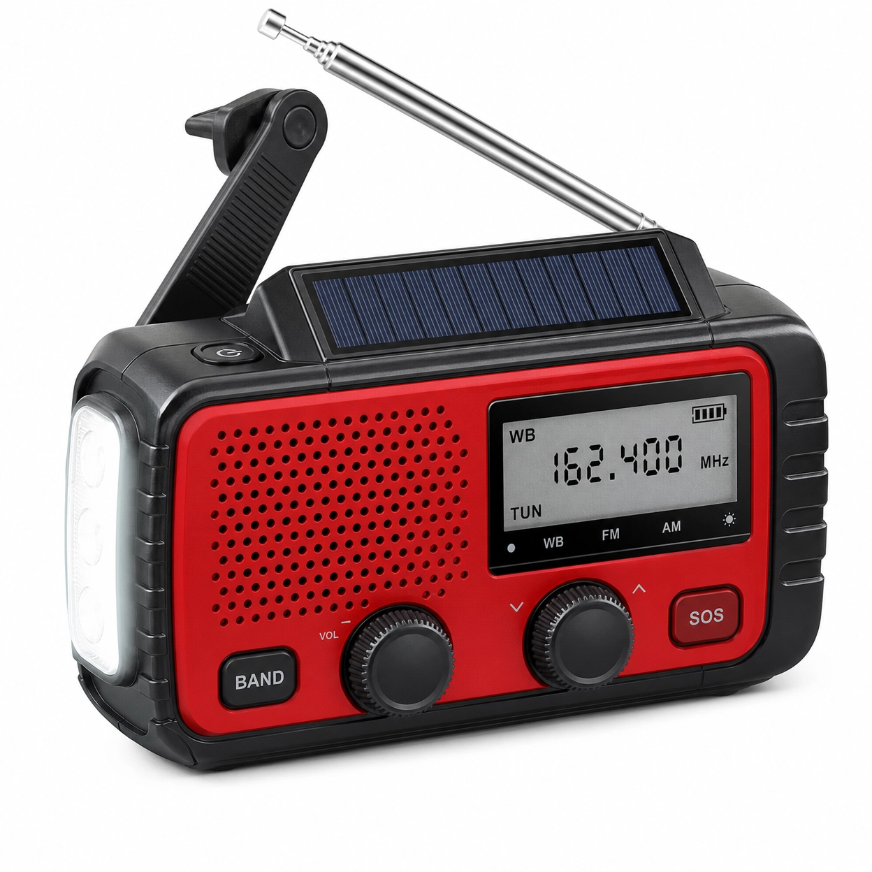4-in-1 Emergency Radio with Solar & Hand Crank Power
